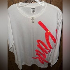 Victoria's Secret PINK White Long Sleeve 🩷 Pink Sequined Lettering